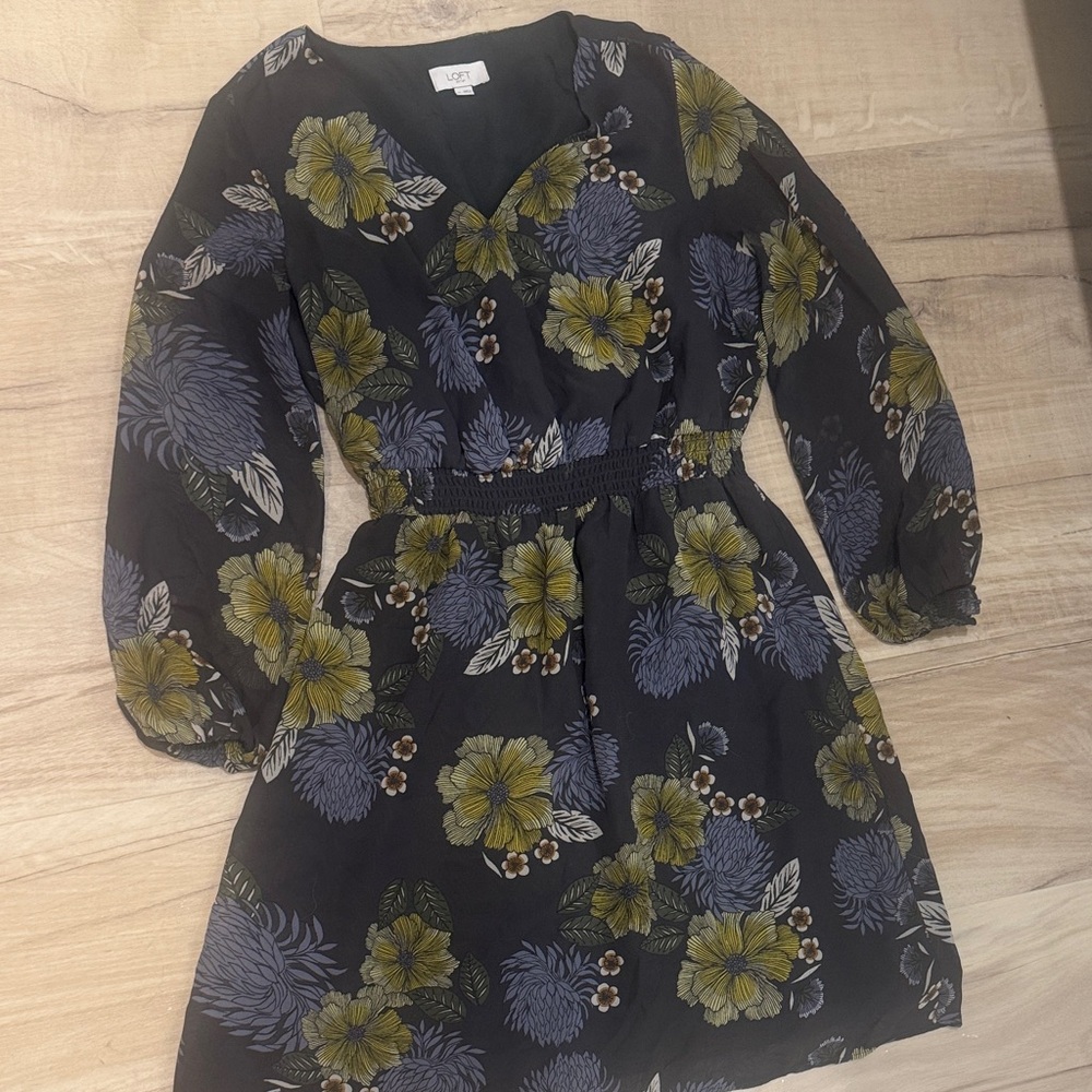LOFT Kids Dress with Black and Yellow Floral Design